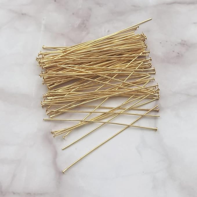 INSPIRELLE 100PCS Gold Plated Brass Flat Head Pins 22 Gauge Satin Pins for DIY Jewelry Making Findings - 50mm (2 Inch) Long