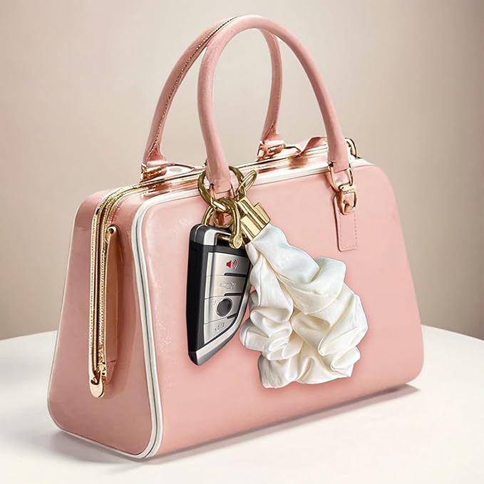 Scrunchie Wristlet Keychain for Women Men, Cute Stretchy Wrist KeyChain for Car Keys with 3 Keyrings and 1 D ring