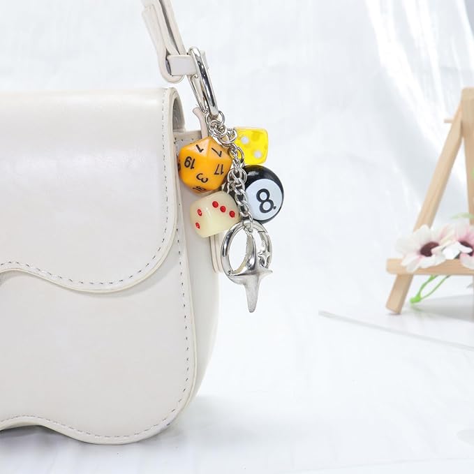 8 Ball Dice Keychain, Y2k Dice Purse Bag Charm with Cherry Star Heart Handbag Accessories for Women Men