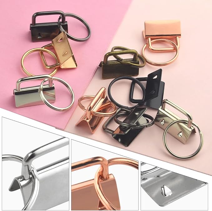 72PCS Key Fob Hardware Set Including 24 Key Fob Hardware with Key Ring 24 Colorful Leather Keychain Tassel and 24 Swivel Snap Hooks for Keychain Making Supplies (6 Colors)