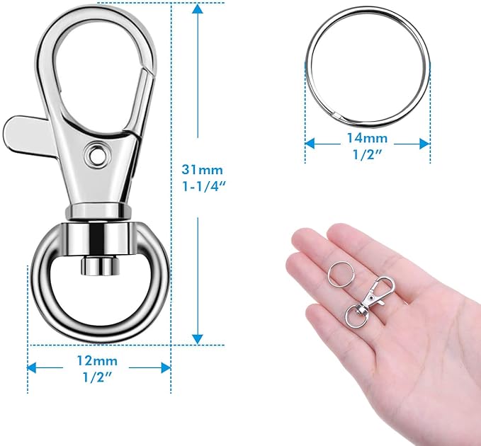 Key Chain Swivel Hooks, Anezus 100pcs Keychain Hardware Metal Swivel Snap Hook Lanyard Clips Hooks with Keychain Rings for Keychain Hardware and Lanyard Charms