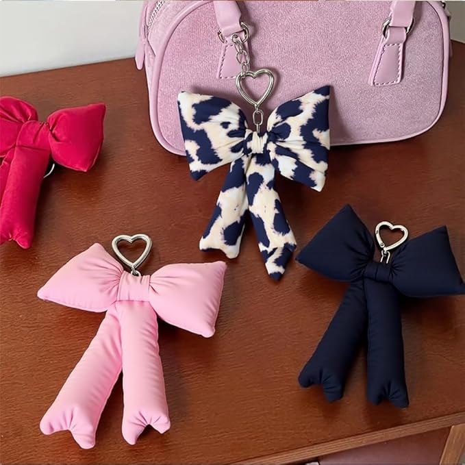 Pink Bow Keychain Bag Charms Y2K Bowknot Plaid Keychains Coquette Aesthetic Purse Handbag Backpacks Charms