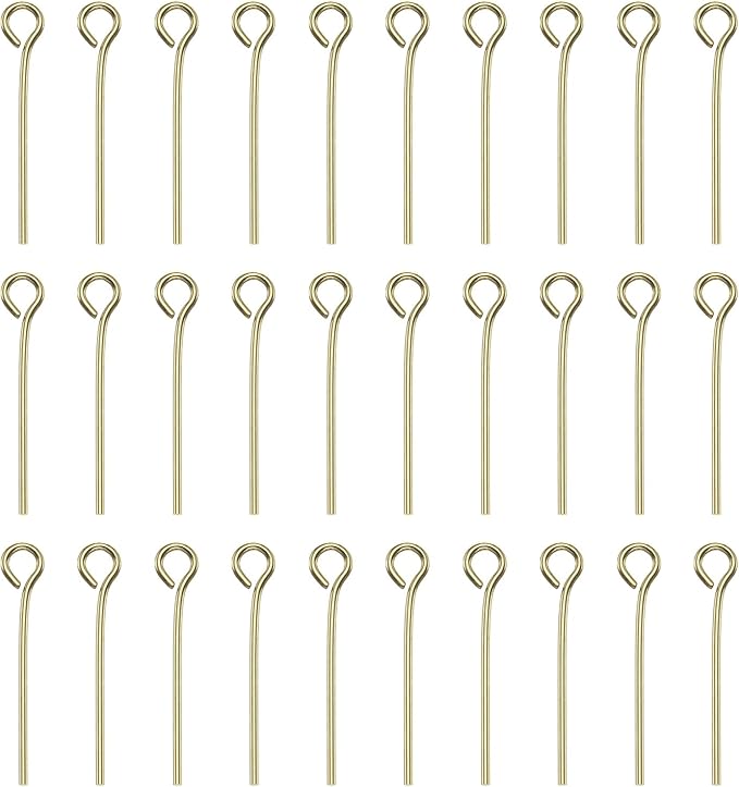 HARFINGTON 100pcs Open Eye Head Pins 0.79" 20mm Mini Metal Wire Eye Pins Beading Small Needles Bulk for Earring Pendant Necklace Bracelet Charm Jewelry Making Findings DIY Craft, 14K Gold
