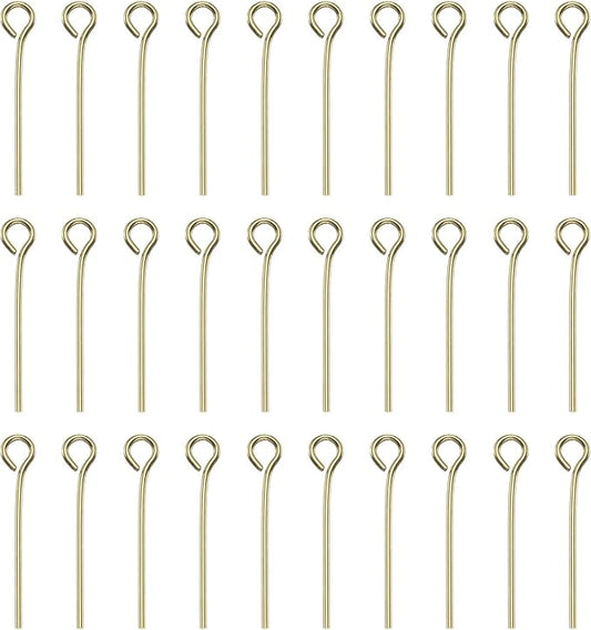 HARFINGTON 100pcs Open Eye Head Pins 0.79" 20mm Mini Metal Wire Eye Pins Beading Small Needles Bulk for Earring Pendant Necklace Bracelet Charm Jewelry Making Findings DIY Craft, 14K Gold