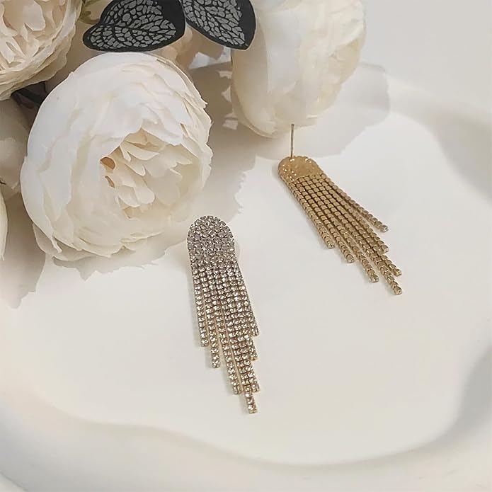 HERIER Rhinestone Earrings Dangling for Women Chandelier Statement Tassel Earrings Girls Silver Sparkly Drop Cubic Zirconia Crystal Earrings Long Dangle Costume Jewelry