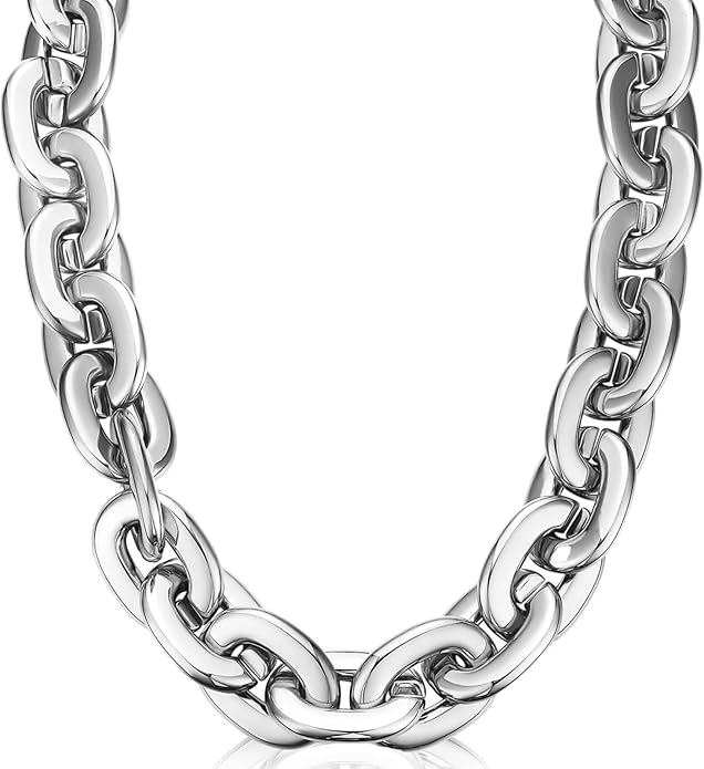 Remuuly Plastic Chain Necklace Chunky Big Fake Necklace Hip Hop Rapper Giant Turnover Chain Costume for Halloween