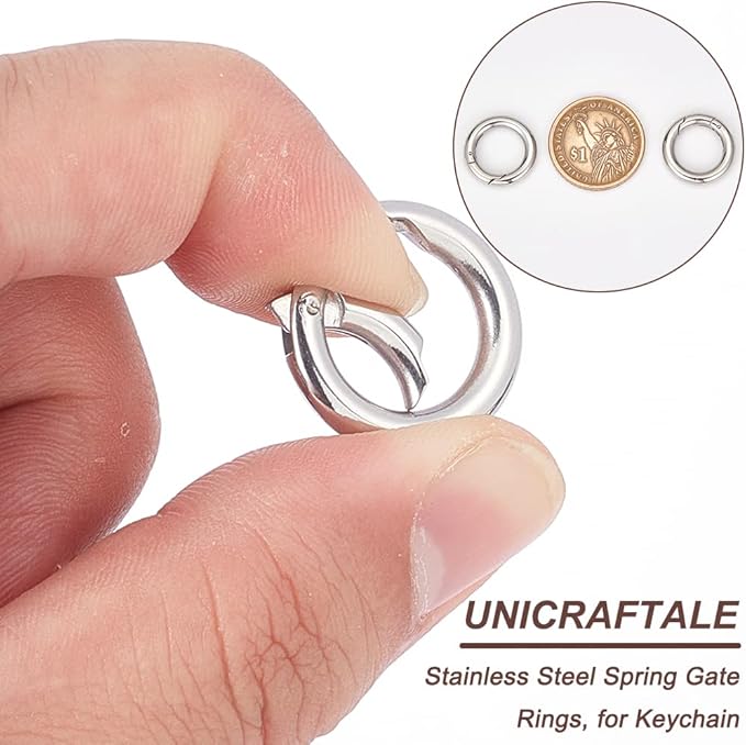 UNICRAFTALE 4pcs Stainless Steel Spring Gate Rings 20mm Inner O Rings Keychain Ring Round Gate Round Clips Snap Hooks Spring Keyring Buckle Clasps for Bag Purse Shoulder Strap Key Chains
