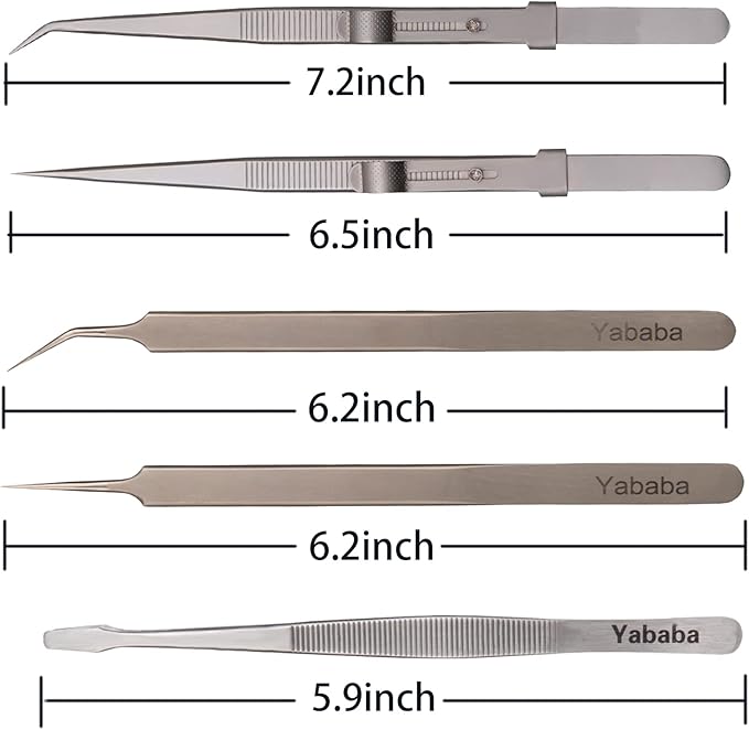 Tweezers, 5 Pcs Precision Tweezers Set, Anti-Static Stainless Steel Long Tweezers Kit for Electronics, Laboratory Work, Jewelry-Making, Craft, Soldering, Hobby, Watches, Car Machines Repair Etc