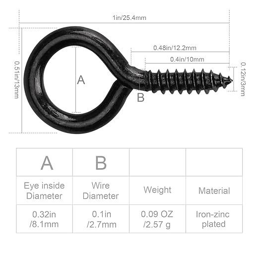 Aovchei Eye Screws, 150PCS 1 Inches Heavy Duty Metal Screw Hooks, Self Tapping Eye Bolts, Indoor & Outdoor for Hanging Artwork, Black