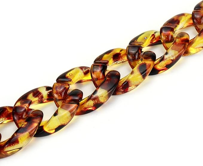 15.7"/40cm Vintage Acrylic Resin Chain Short Thick Resin Purse Shoulder Strap, Amber Color Leopard Print with Buckle