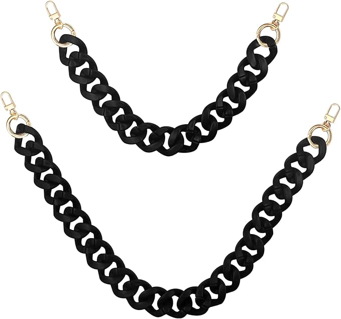 2 PCS Large Flat Chain Strap, Black Acrylic Chain Strap for Handbags (40cm and 60cm), Detachable Replacement Strap for Wallet, DIY Craft