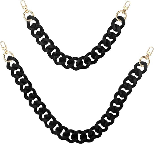 SourceTon 2 PCS Black Acrylic Handbag Chain Straps, Flat Replacement Chains for Purses, Tote Bags, DIY Craft –Lightweight with Alloy Buckles (40cm and 60cm)