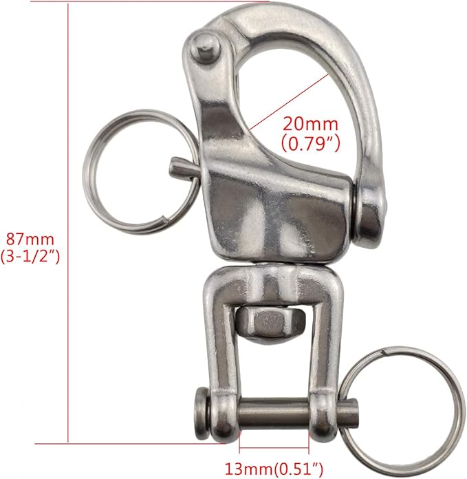 keehui Pair of 2-3/4inch Jaw Swivel Snap Shackle 316 Stainless Steel for Sailboat Spinnaker Halyard