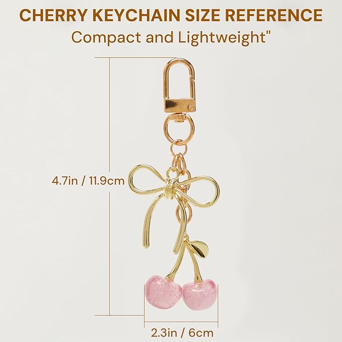 YDF Cherry Keychain Cute Bag Charm Women Leather Keyring Car Keys Gift Mother's Day Birthday Valentine's Purse Accessory
