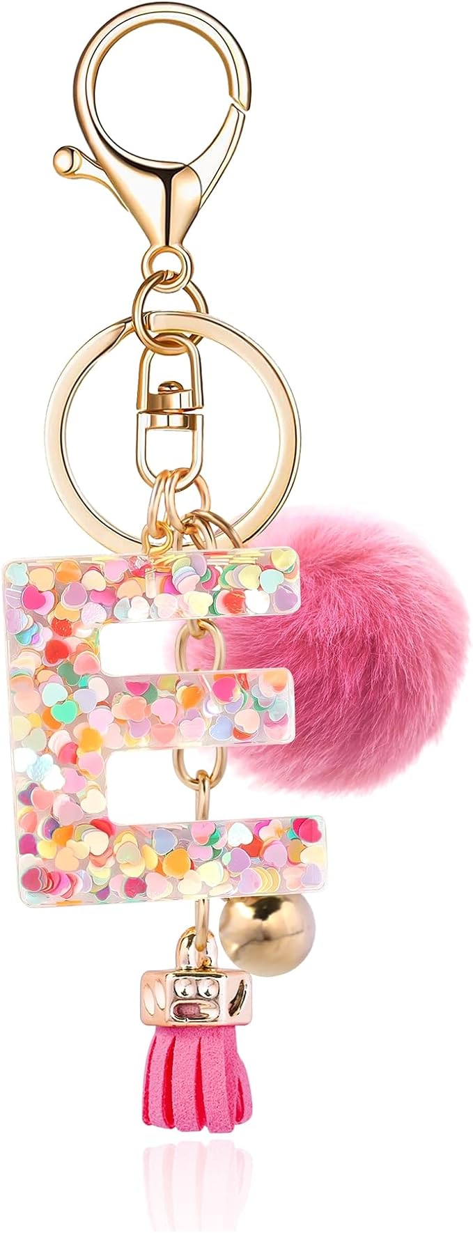 Resin Alphabet Initial Letter Keychain Keyring for Women Purse Handbags With Fur Ball Pom