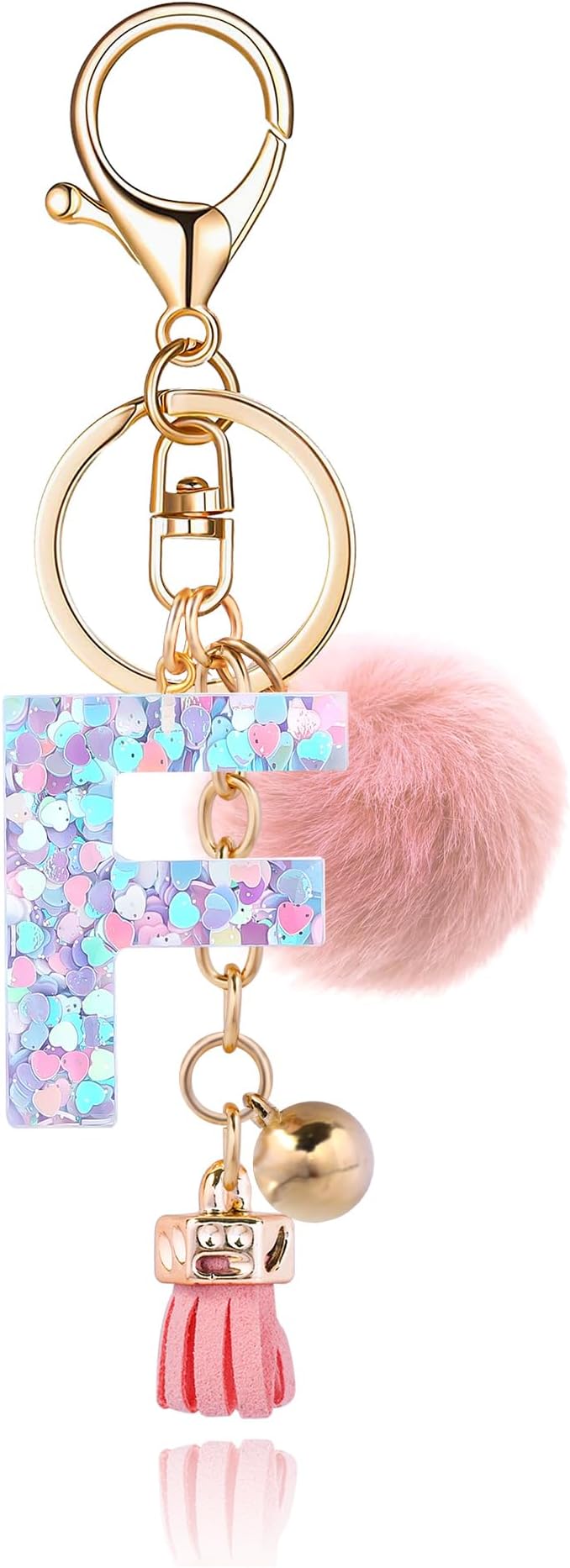 Resin Alphabet Initial Letter Keychain Keyring for Women Purse Handbags With Fur Ball Pom