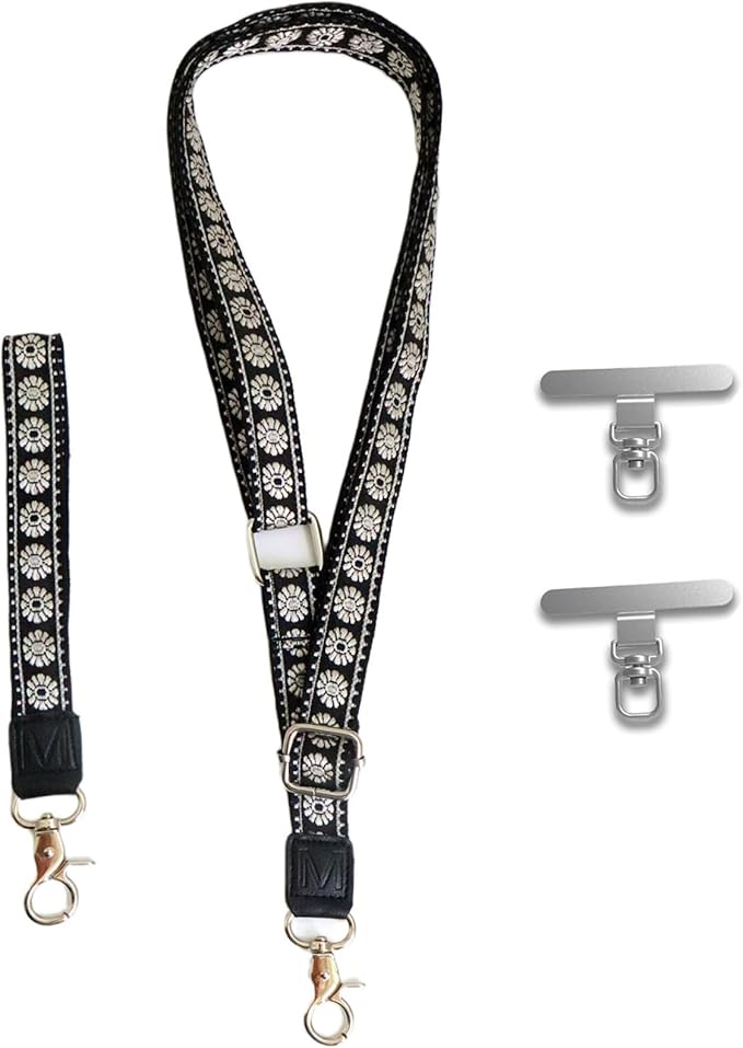 LEMEDE Wrist Keychain and Adjustable Phone Lanyard, Silver Hook Phone Crossbody Strap with 360° Rotating Phone Pads