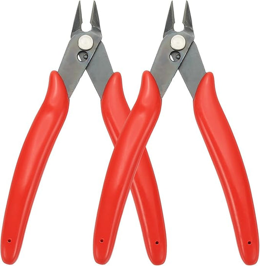 HARFINGTON 2pcs 5" Flush Cut Pliers Small Precision Wire Cutter Side Cutter Diagonal Cutting Pliers for Jewelry Model Electronic 3D Print, Red