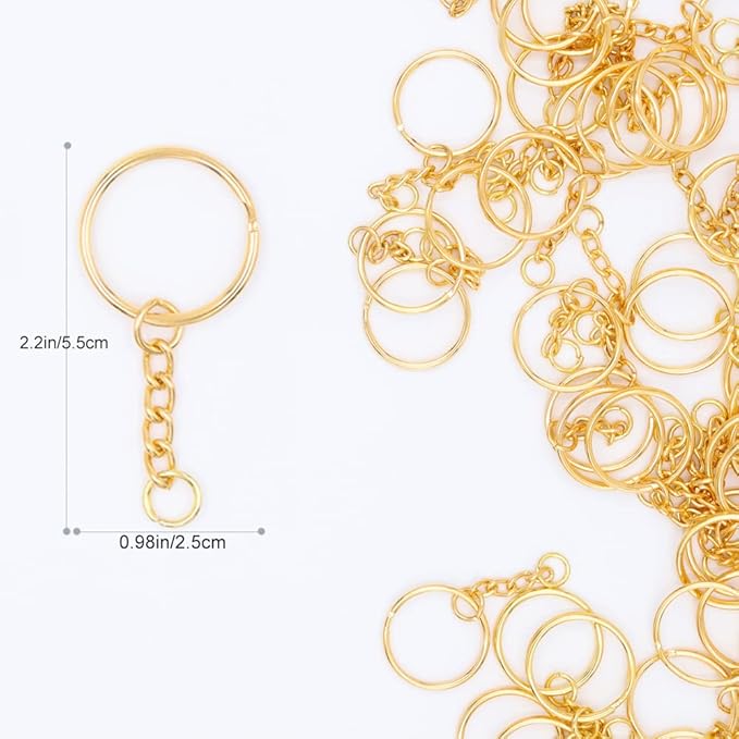 Key Chains Bulk,100Pcs Keychain Rings Metal Key Ring Gold Key Ring with Chain 25mm Open Jump Ring for Crafts and Jewelry Making