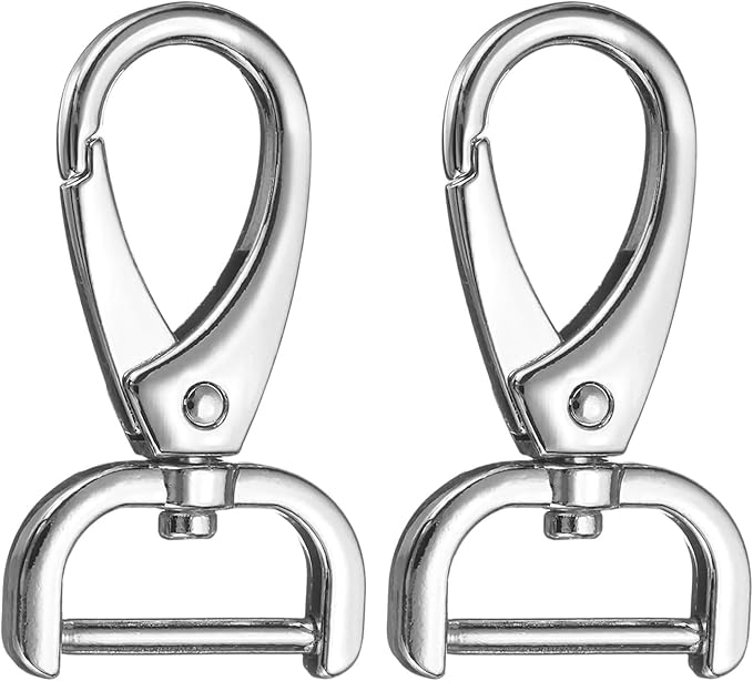 HARFINGTON 2Pcs Detachable Snap Hook Swivel Clasp 3/4" D Ring with Swivel Lobster Claw Clasps Hook for Purse Strap Keychain Bag DIY Craft, Silver