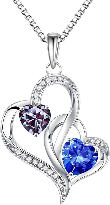 Iefil Valentines Day Gifts for Her, Birthstone Necklace for Women, 925 Sterling Silver Double Birthstone Necklace | Anniversary Birthday Gifts | Personalized Jewelry Gift for Wife Mom Girlfriend