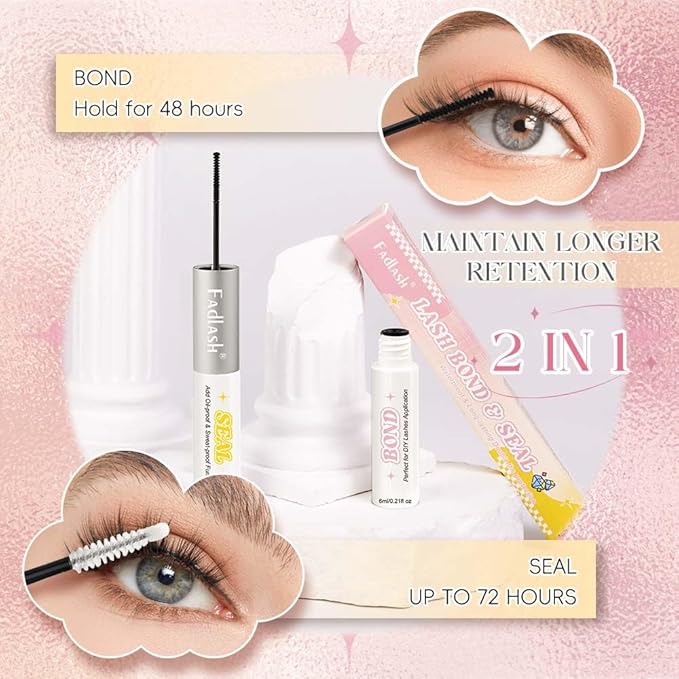 FADLASH Lash Bond and Seal 12ml Lash Cluster Glue for Eyelash Clusters Strong Hold Eyelash Glue Black Long Lasting at Home