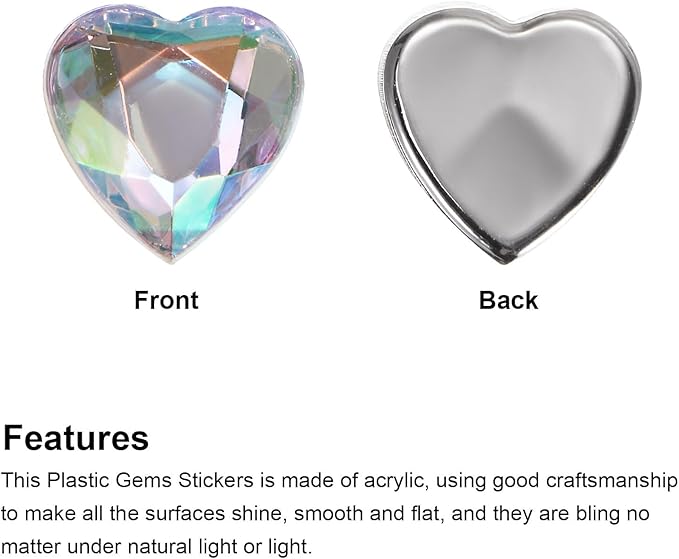MECCANIXITY 40 Pcs Acrylic Heart Rhinestone 15mm Flat Back Plastic Gems Jewelry Stickers for Craft Bead Face Painting Costume Jewelry Making, White