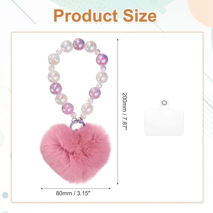 uxcell Heart Plush Keychain, Beaded Rabbit Hair Fur Pom Bag Charm Cute for Car Keyring, Bag Decorations, Handbag Buckle
