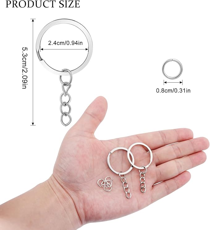 50Pcs Keychain Key Ring with Chain Bulk Split Key Chain，1.1 Inch Key Chains Parts with Open Jump Ring Connector for Jewelry Making Crafts (White K)