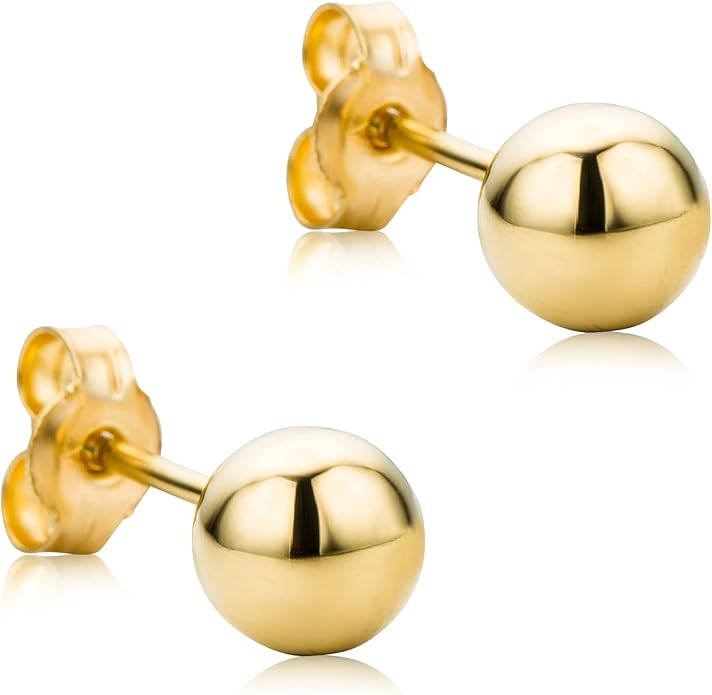 Orovi 14K / 10k Yellow Gold Round Ball Earrings. Solid Gold Earrings for Women Post & Butterfly Attach, Hypoallergenic, Lightweight, Secure Fit, Classic & Elegant Design. Includes Jewelry Box.