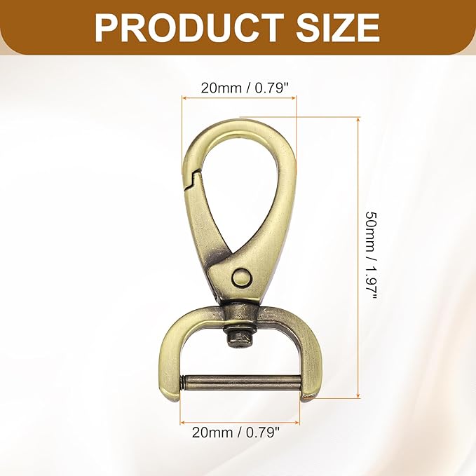 HARFINGTON 4pcs Detachable Snap Hook Swivel Clasp 3/4" (20mm) Zinc Alloy Lobster Claw Clasp for Keychain Lanyard Purse DIY Purse Strap, Light Brown