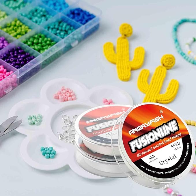 ANGRYFISH Fusionline Micro-Fused Braided Thread,Unbelievably High Tensile Strength,Not Stretch,Super Strong Stringing Material for Bracelet (Crystal, 4lb+6lb+8lb+10lb(4 Pack))