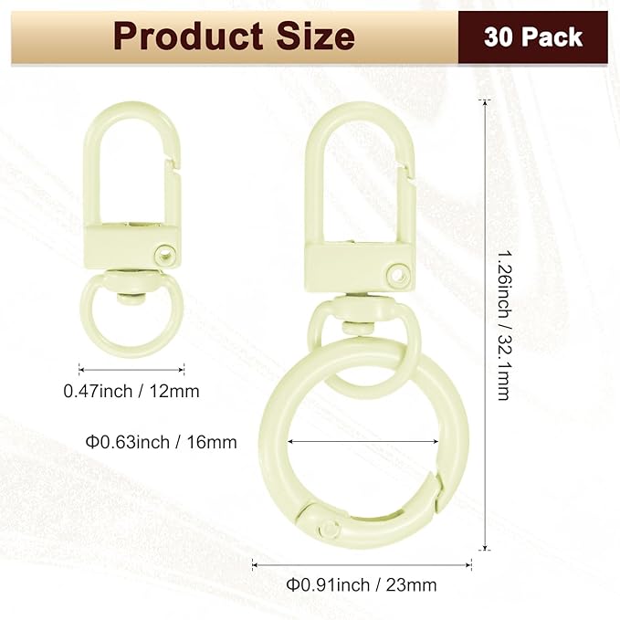 30-Pack Lobster Claw Clasp, Zinc Alloy Swivel Trigger Snaps Spring Clasps Hooks for Keychain Buckle/Lanyard/Straps/Purse, Spring Clasps Clips [Beige]