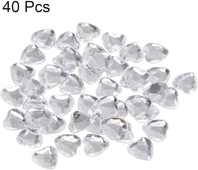 MECCANIXITY 40 Pcs Acrylic Heart Rhinestone 20mm Flat Back Plastic Gems Jewelry Stickers for Craft Bead Face Painting Costume Jewelry Making White