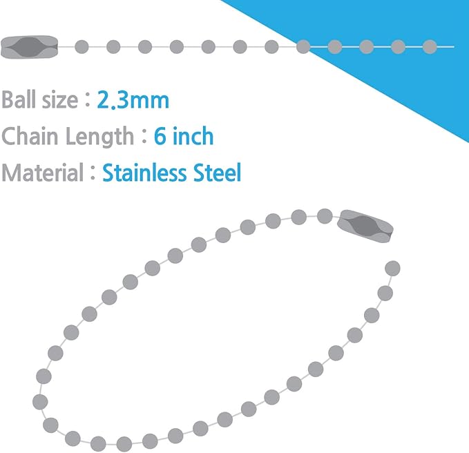 100-Pack 6-Inch Ball Chains with Connectors, 2.3mm Stainless Steel Beaded Chain for Dog Tags, Keychains, Crafts, ID Badges, Tags, Necklace Chains