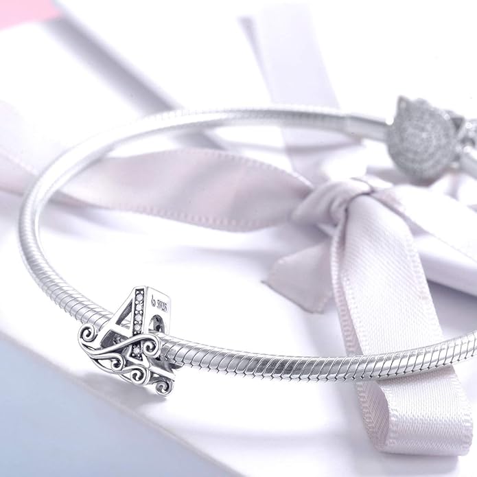 925 Sterling Silver Letter Charms for Pandora Bracelets Alphabet Initial Charms Beads Birthday Christmas Jewelry Gift for Women