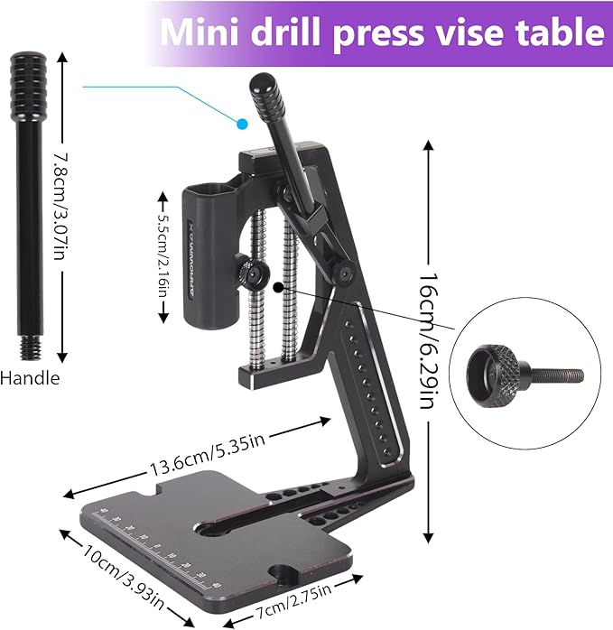 AM ARROWMAX 5-Speed Mini Electric Drill Pen with Benchtop Press, 10 Small Bits with Aluminium Box, LED Lights, OLED Display, Resin Drill Set For Jewelry Making, Plastic, Wood