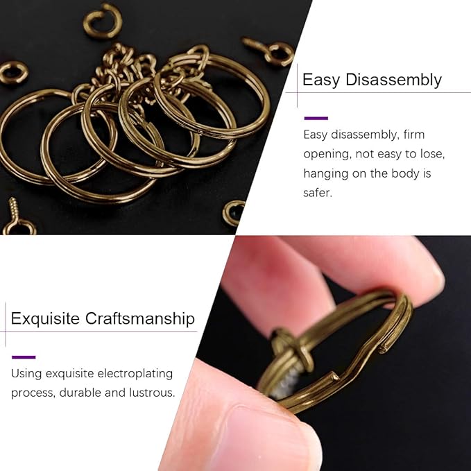 Swpeet 450Pcs Bronze 1" 25mm Key Chain Rings Kit, Including 150Pcs Keychain Rings with Chain and 150Pcs Jump Ring with 150Pcs Screw Eye Pins Bulk for Jewelry Findings Making (Bronze)