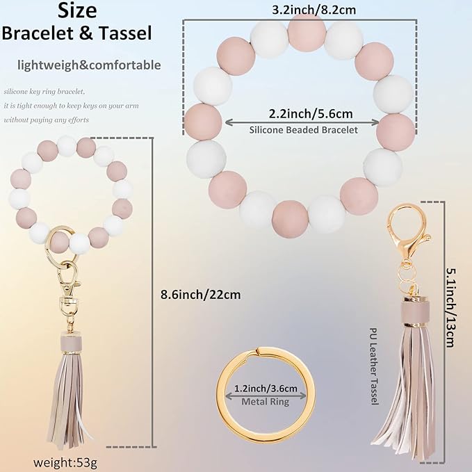 BIHRTC Key Ring Bracelet Car Keychain Holder Wristlet Silicone Women Beaded Bangle Chains