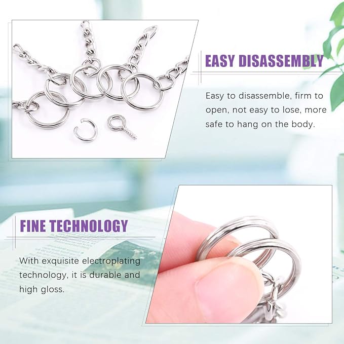 Swpeet 450Pcs 3/5" 15mm Sliver Key Chain Rings Kit, Including 150Pcs Keychain Rings with Chain and 150Pcs Jump Ring with 150Pcs Screw Eye Pins Bulk for Jewelry Findings Making (15mm, Sliver)