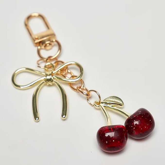 YDF Cherry Keychain Cute Bag Charm Women Leather Keyring Car Keys Gift Mother's Day Birthday Valentine's Purse Accessory