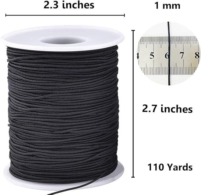 Elastic String for Bracelets, 1 mm x 110 Yards Sturdy Stretchy Elastic Cord for Jewelry Making, Necklaces, Beading - Black