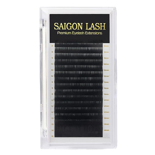 SAIGON LASH Camellia Eyelash Extensions, Layered Volume Lashes for Professionals, B/C/CC/D/DD Curl, 8-15mm Mixed Length, 0.07 Thickness, Soft Korean PBT Fiber, 16 Rows Tray (DD-0.07)