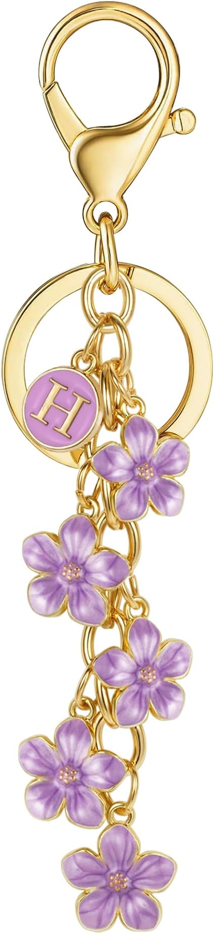 XGALBLA White Pink Black Cute Initial Letter Keychain for Women, Flower Bag Charms Enamel Keyring for Handbag Backpack