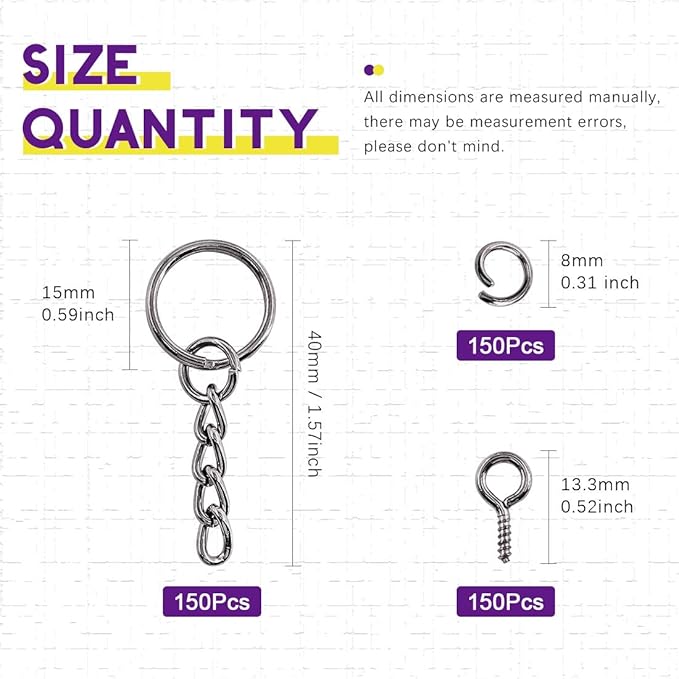 Swpeet 450Pcs 3/5" 15mm Gun-Black Key Chain Rings Kit, Including 150Pcs Keychain Rings with Chain and 150Pcs Jump Ring with 150Pcs Screw Eye Pins Bulk for Jewelry Findings Making (15mm, Gun-Black)