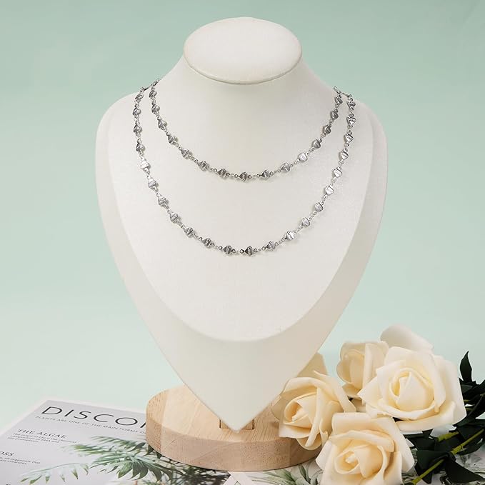 UMAOKANG 13 Feet Heart Chains Bulk on Spool Stainless Steel Chain for Jewelry Making with Jump Rings and Lobster Clasps