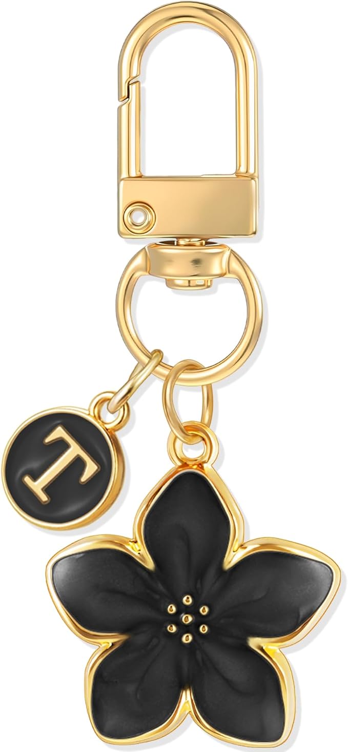 XGALBLA Cute Flower Initial Letter Keychain for Women, Flower Charms, Bag & Purse Charms for Handbags & Backpacks Accessories