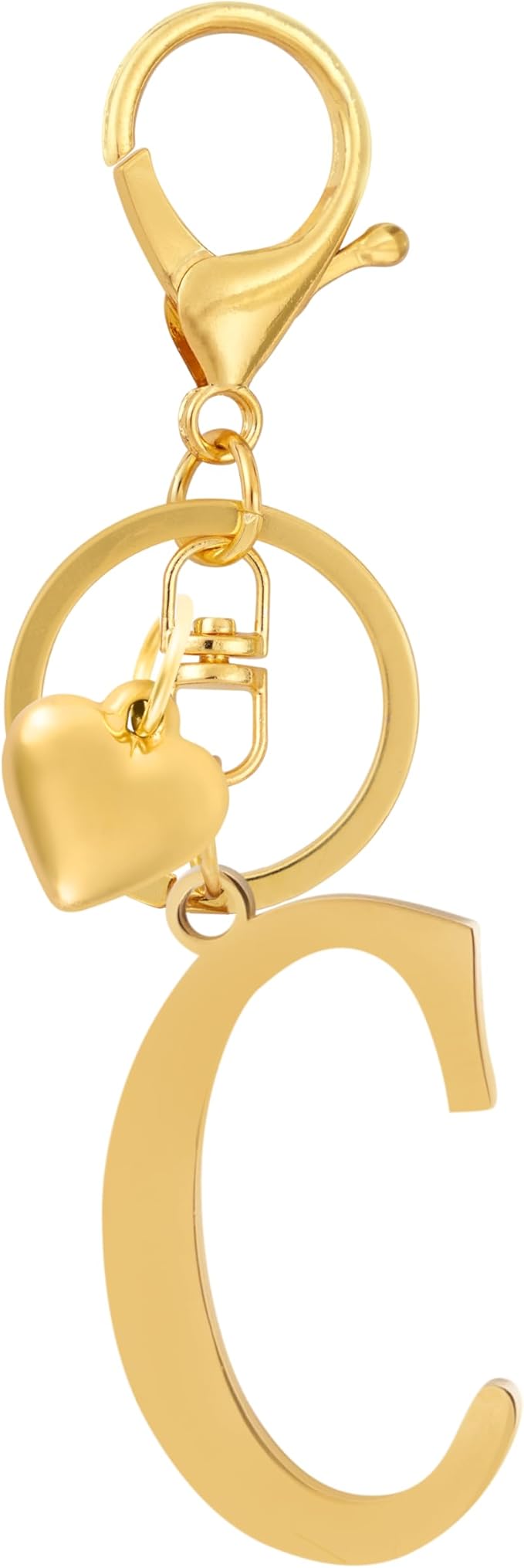 A-Z Heart Initial Letter Keychain, Stainless Steel Alphabet Charm for Handbags, Gift for Women and Girls