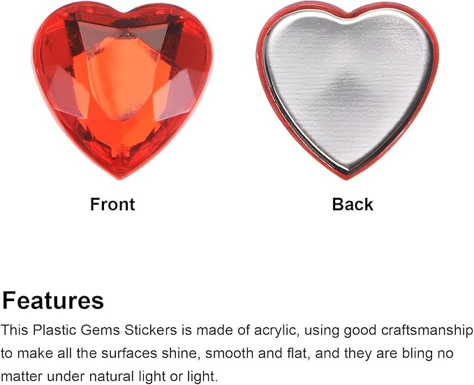 MECCANIXITY 40 Pcs Acrylic Heart Rhinestone 15mm Flat Back Plastic Gems Jewelry Stickers for Craft Bead Face Painting Costume Jewelry Making, Red