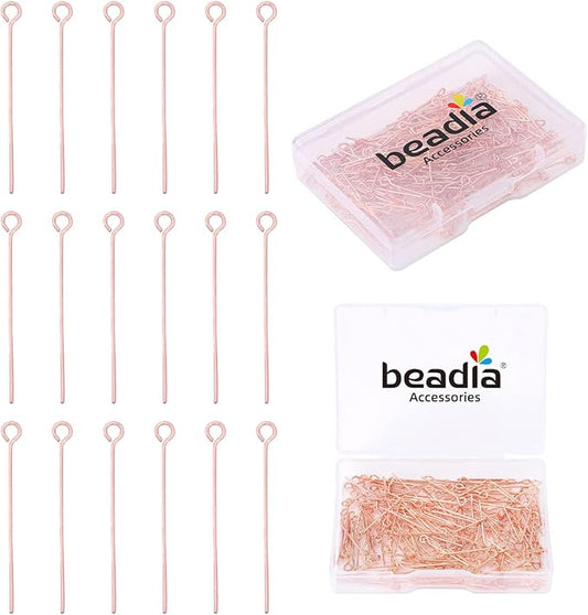Rose Gold Plated Open Eye Pins Non Tarnish 20mm 200pcs for Jewelry Making Findings